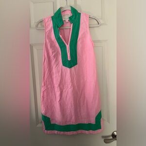 Women’s Sail To Sable Pink & Green Linen Tunic Sleeveless Sun Dress Preppy XS